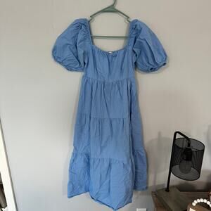 NEW Sim & Sam Blue Puff Sleeve Tiered Ruffle Dress Women's Size XS Cottagecore